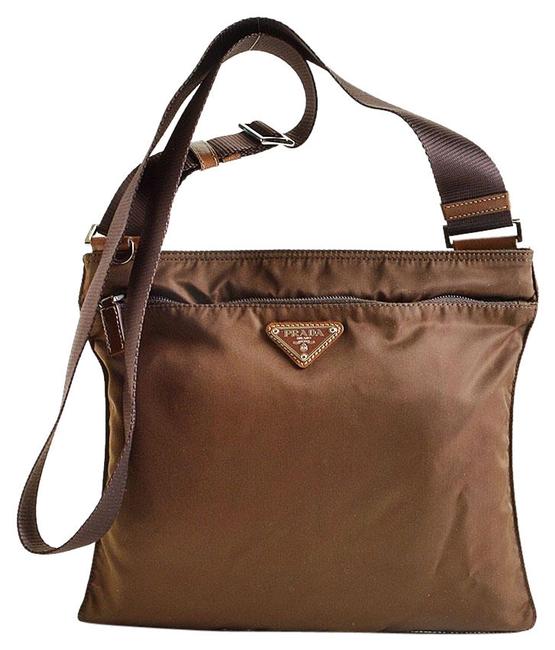 Prada Top  Front Zipper Small Brown Nylon Cross Body Bag