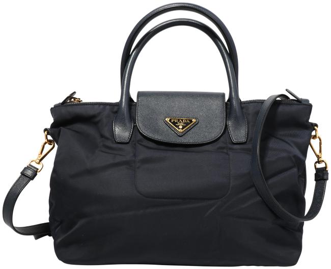 Prada Top Handle Satchel Blue Nylon Cross Body Bag
