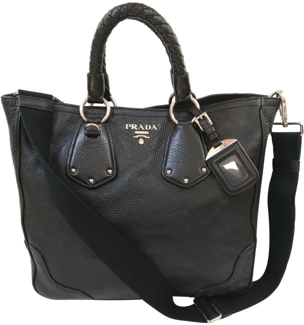Prada Tote Black Leather Cross Body Bag