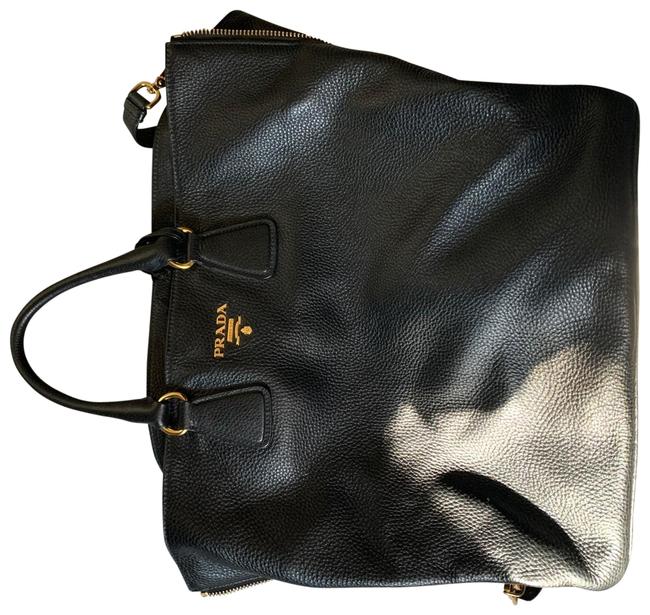 Prada  Tote Black with Black Interior Pebbled Leather Cross Body Bag