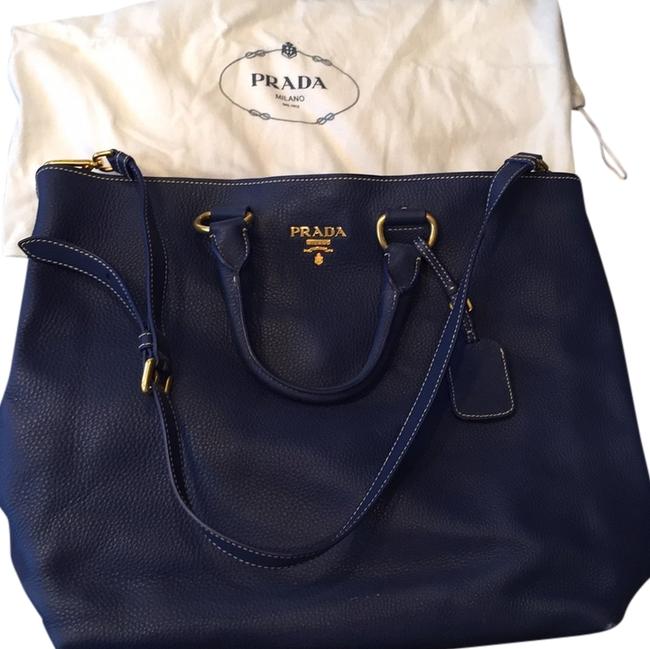 Prada Tote Blue Leather Cross Body Bag