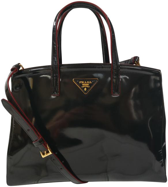 Prada Tote Bn2535 Patent Black Leather Cross Body Bag