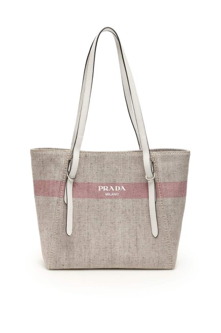 Prada Tote Cr Canvas Logo Brown Pink Leather Cross Body Bag