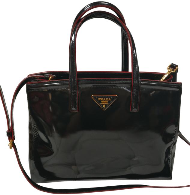 Prada Tote Patent Black Leather Cross Body Bag