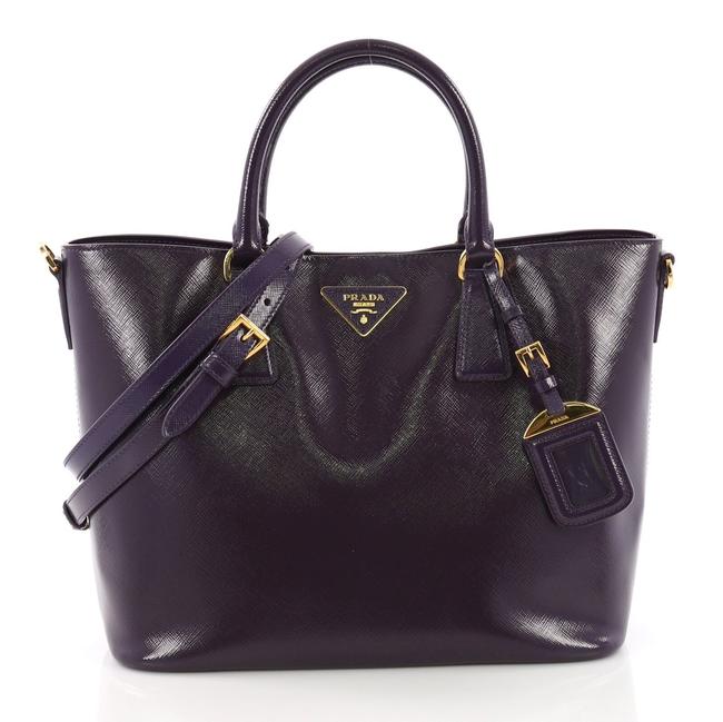 Prada Tote Saffiano Spazzolato Purple Leather Cross Body Bag
