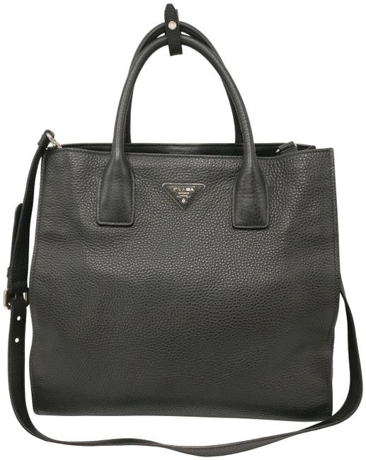 Prada Tote Satchel Black Leather Cross Body Bag