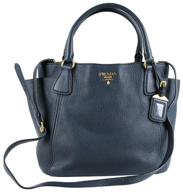 Prada Tote with Gold Hardware Dark Teal Leather Cross Body Bag