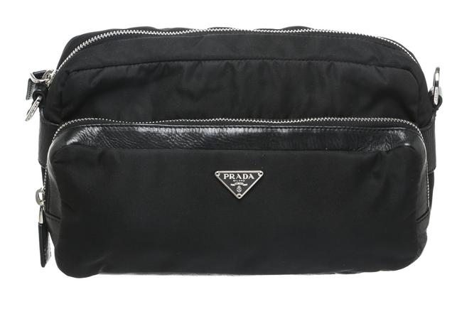Prada Trim Black NylonLeather Cross Body Bag