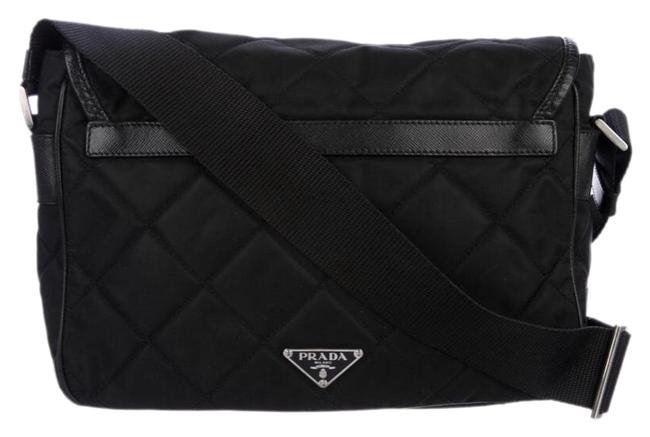 Prada Trimmed Black Nylon  Leather Cross Body Bag
