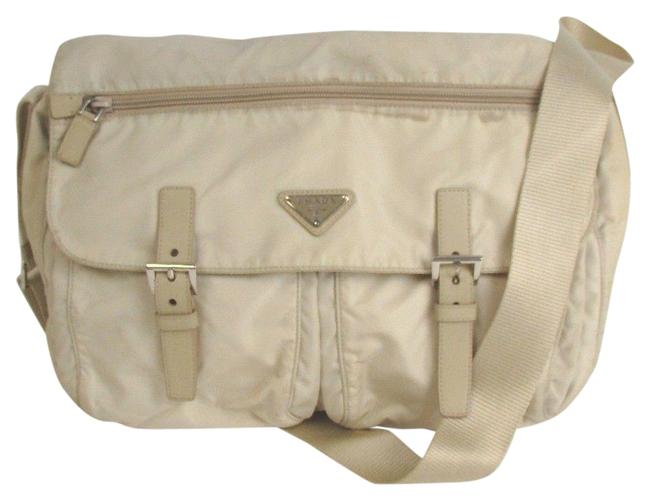 Prada Unisex Beige Nylon and Leather Cross Body Bag