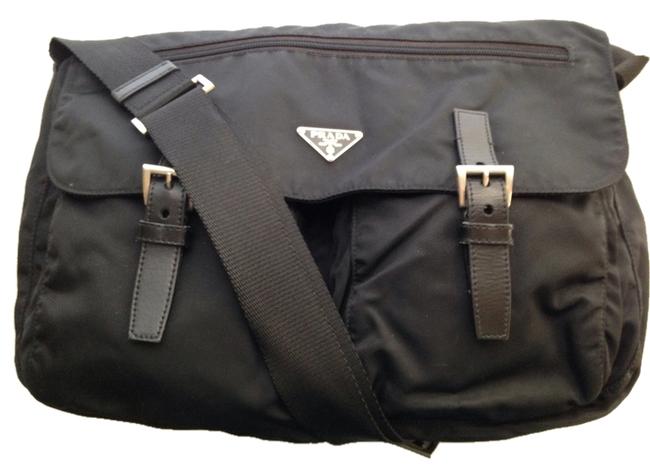 Prada Vela Fabric Black Nylon and Leather Cross Body Bag