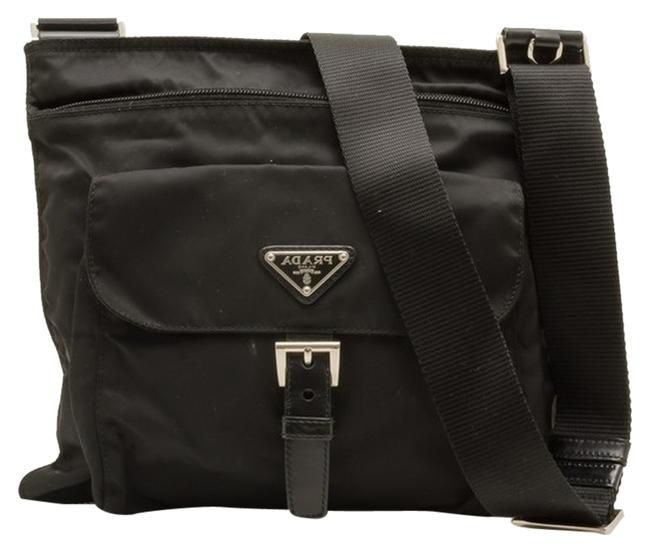 Prada Vela Flap front Black Nylon with Silver Tone Hardware Cross Body Bag