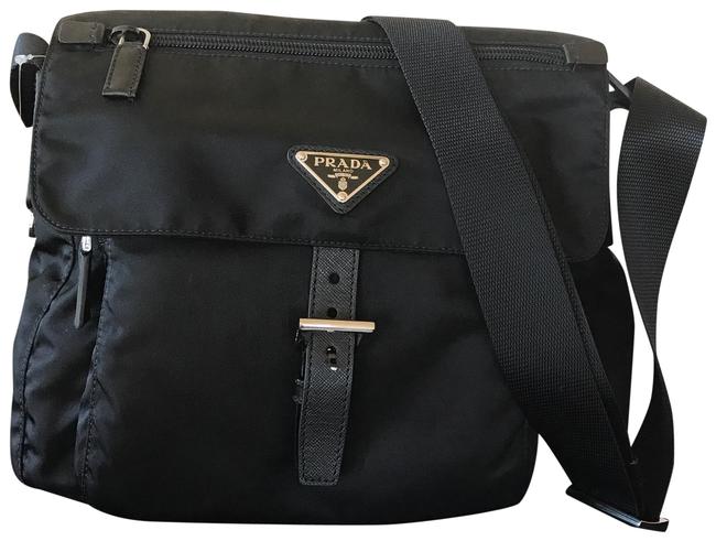 Prada Messenger Vela Flap front Black Cross Body Bag