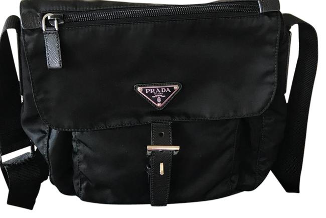 Prada Messenger Vela Flap front Black Nylon Cross Body Bag