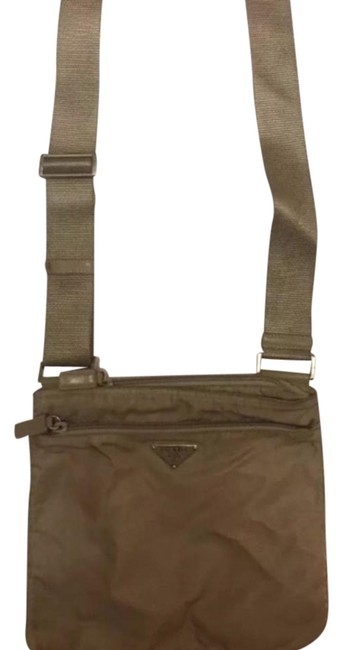 Prada Vela Flat Black Beige Beige Nylon Cross Body Bag