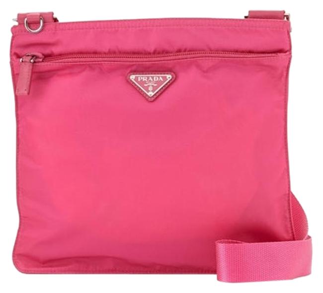 Prada Vela Flat Handbag Pink Nylon Cross Body Bag