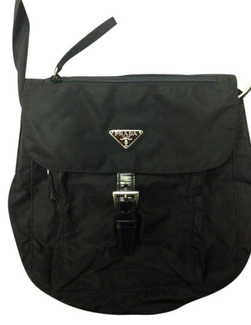 Prada Messenger Vela Front Flap Black Cross Body Bag