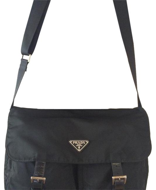 Prada Messenger Vela Large Black Nylon Cross Body Bag
