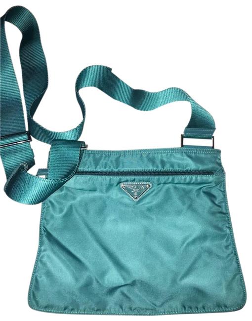 Prada Messenger Vela Medium Turquoise Nylon Cross Body Bag