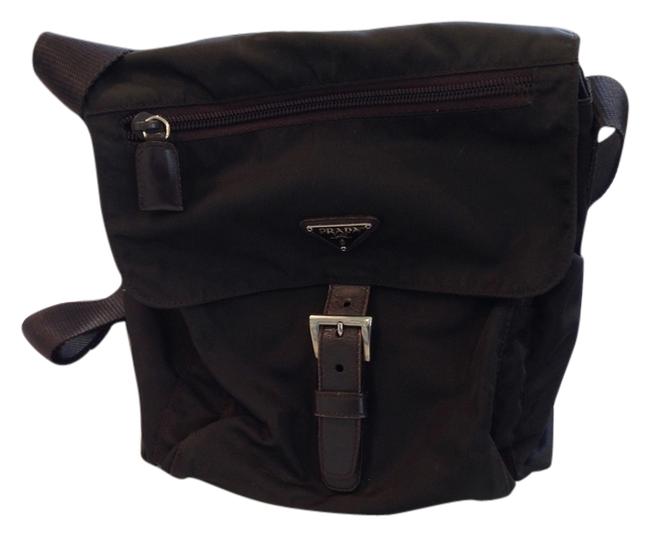 Prada Messenger Vela Brown Nylon and Leather Cross Body Bag