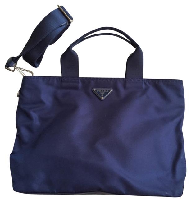Prada Shopping Tote Vela Royal Blue Nylon Cross Body Bag