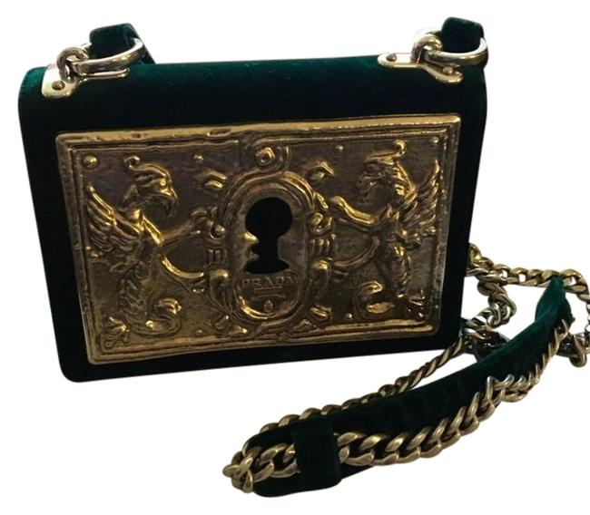 Prada Shoulder Velludo Esmeraldo Green Velvet Cross Body Bag