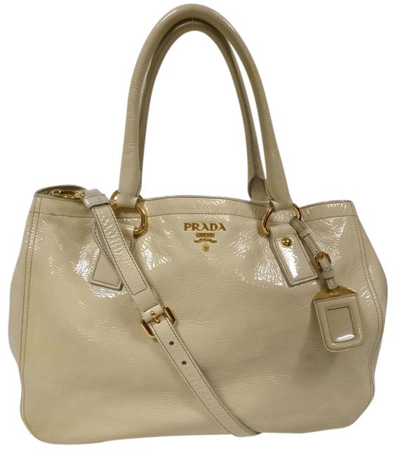Prada Vernice Patent Tote Beige Leather Cross Body Bag