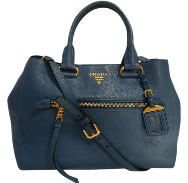 Prada Vitello Daino Blue Leather Cross Body Bag