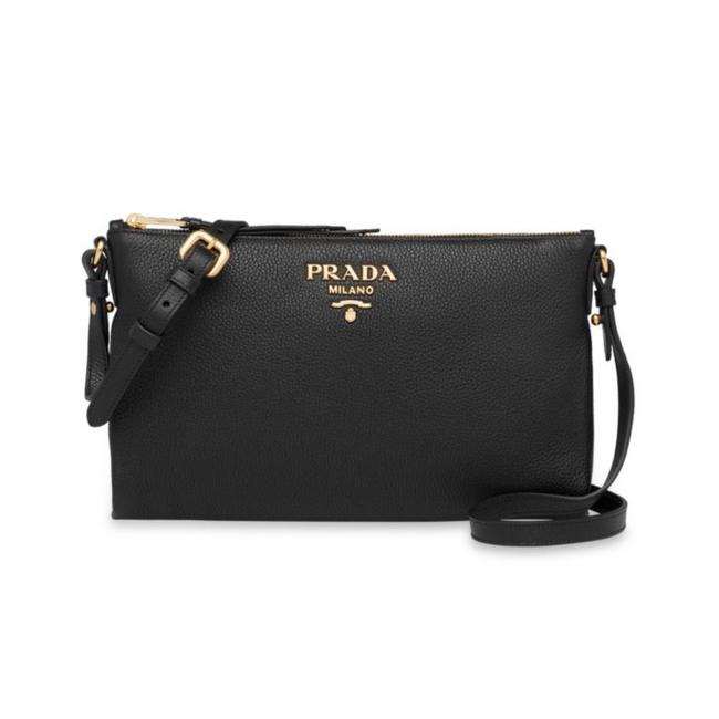 Prada Vitello Daino Clutch Shoulder Black Cross Body Bag