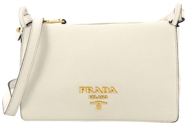 Prada Vitello Daino Flap Small White Leather Cross Body Bag