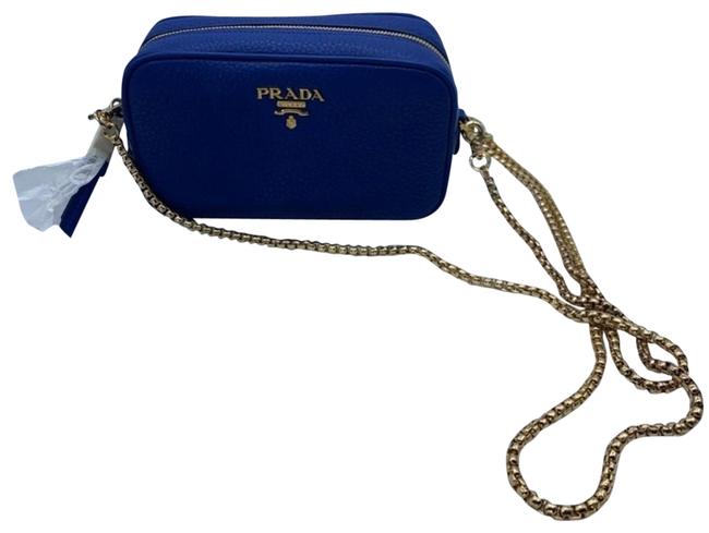 Prada Vitello Daino Makeup CaseBag Blue Leather Cross Body Bag