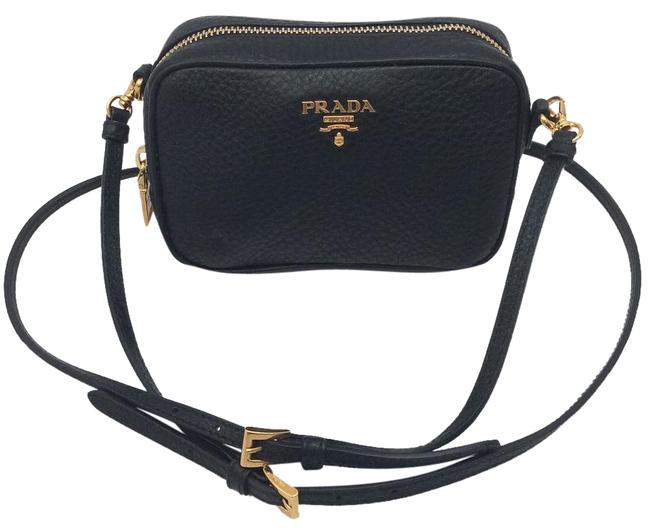 Prada Vitello Daino Mini Zip Black Cross Body Bag