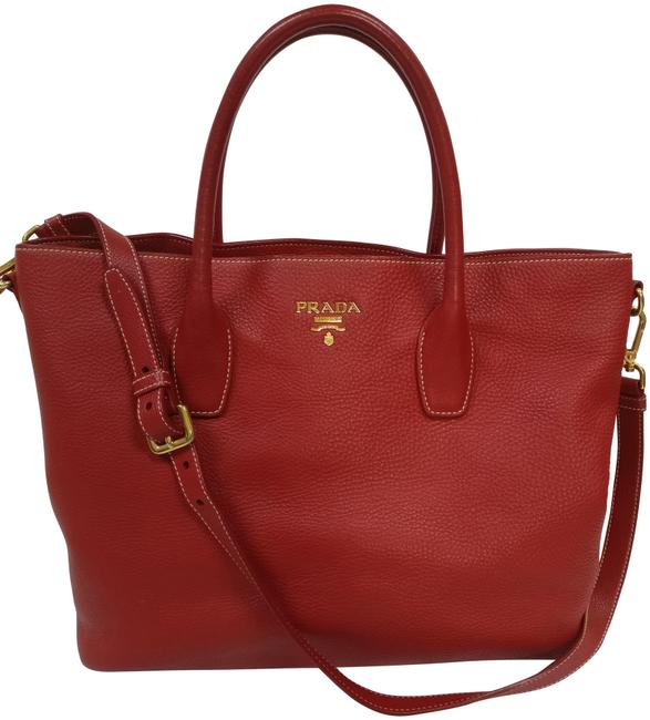 Prada Vitello Daino Tote Satchel Red Leather Cross Body Bag