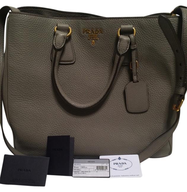 Prada Vitello Daino Shoulder Tote Argilla Leather Cross Body Bag