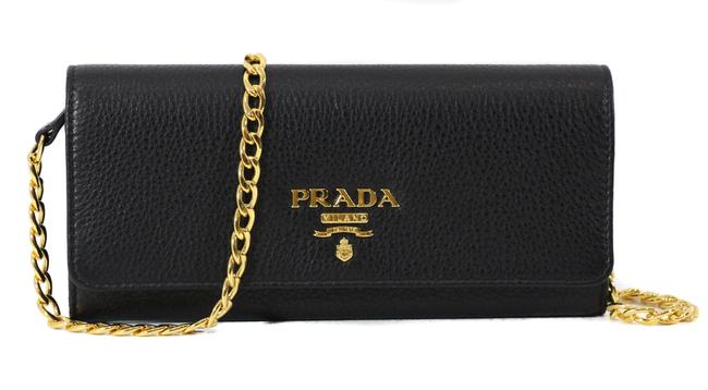 Prada Vitello Grain Wallet Black Leather Cross Body Bag