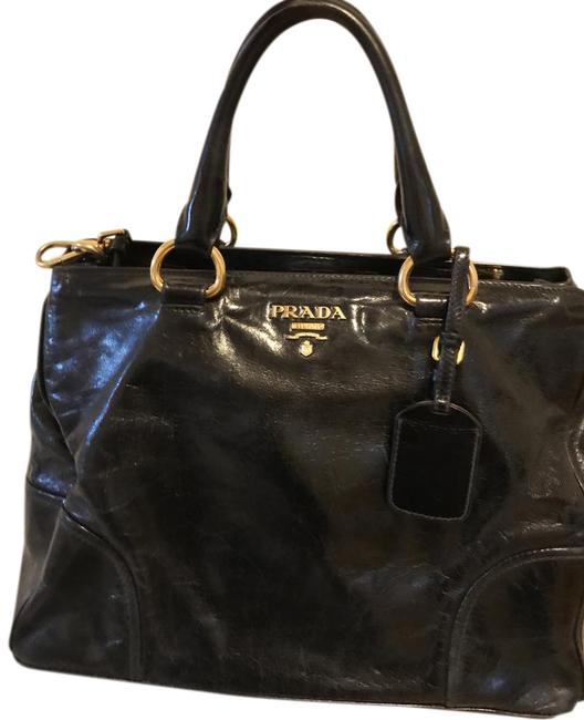 Prada Vitello Shine Tote with Strap Black Leather Cross Body Bag