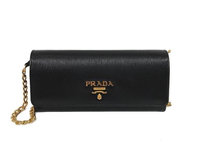 Prada New Vitello Wallet Black Leather Cross Body Bag
