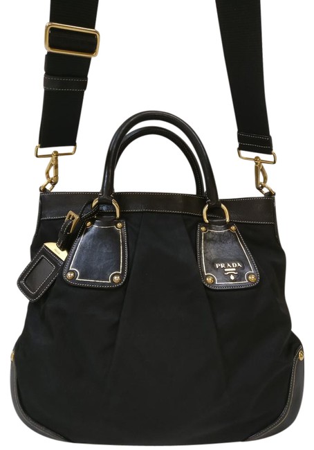 Prada W Leather Trim Black Nylon Cross Body Bag