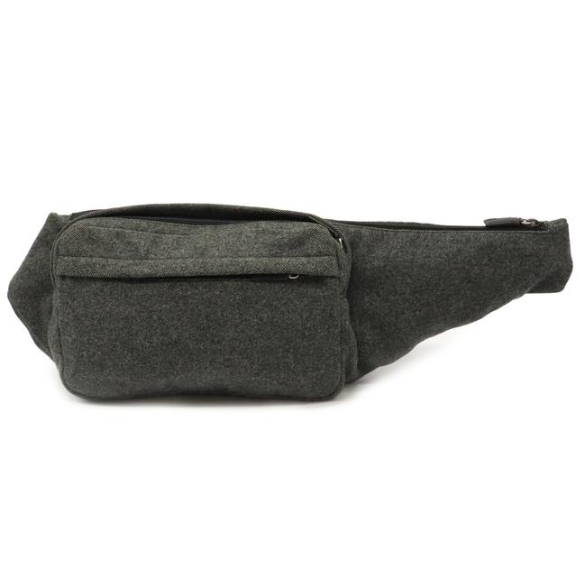 Prada Waist Pouch Silver Hardware Black  Gray Wool  Leather Cross Body Bag