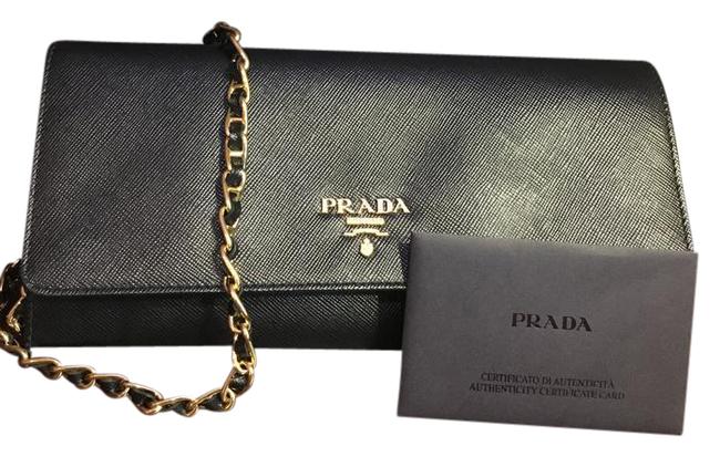 Prada Wallet On A Chain In Black Leather Cross Body Bag