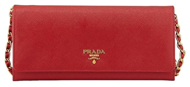 Prada Wallet On A Chain Red Fuoco Saffiano Leather Cross Body Bag