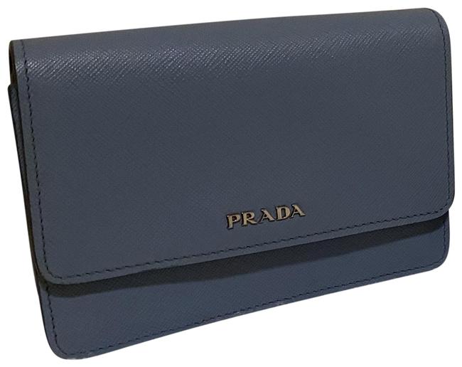 Prada Wallet on Chain Baby Blue Saffiano Leather Cross Body Bag