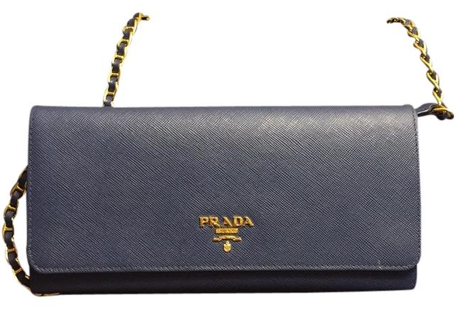 Prada Wallet on Chain Bluette Saffiano Leather Cross Body Bag