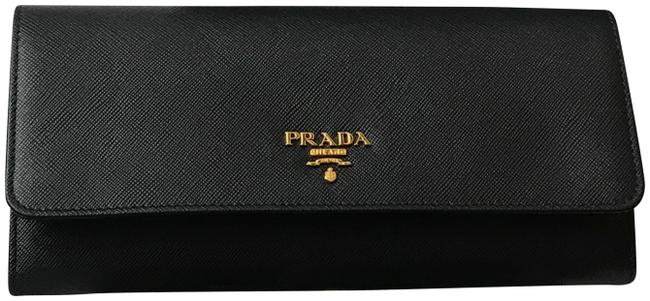 Prada Wallet on Chain Clutch Black Saffiano Lux Leather Cross Body Bag