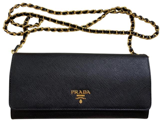 Prada Wallet on Chain Clutch Saffiano Woc Black Cross Body Bag