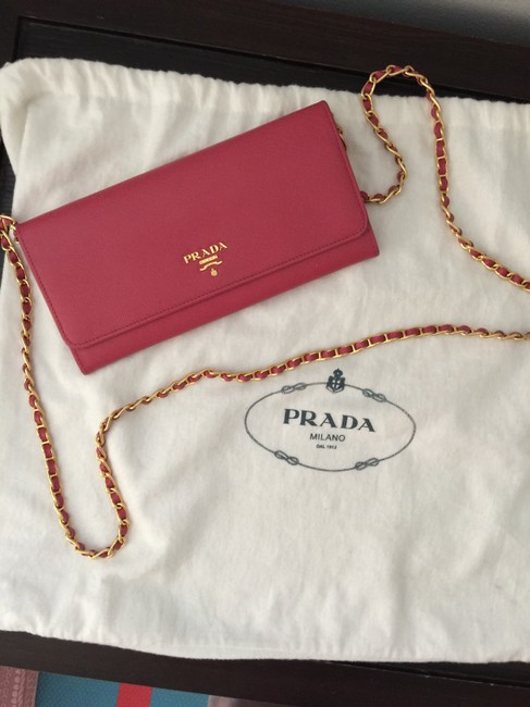 Prada Wallet on Chain Fuschia Saffiano Leather Cross Body Bag