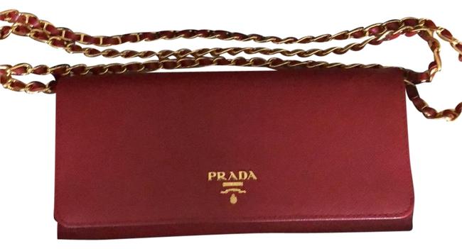 Prada Wallet on Chain Red Saffiano Leather Cross Body Bag