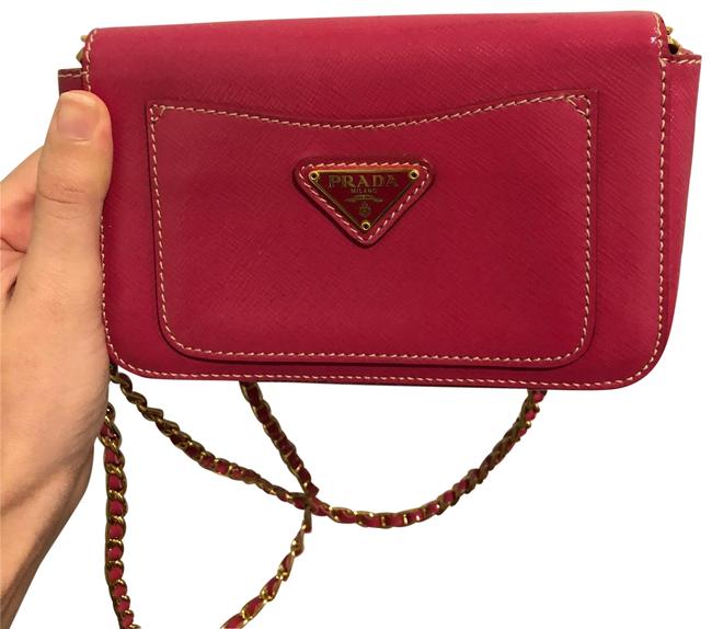 Prada Wallet on Chain Saffiano Pink Coated Leather Cross Body Bag