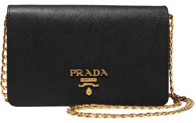 Prada Wallet on Chain Shoulder Black Saffiano Leather Cross Body Bag