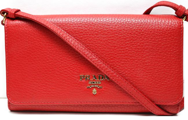 Prada Wallet on Chain Shoulder Red Leather Cross Body Bag